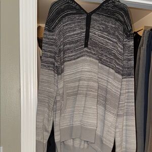 Gray and Black Striped Hoodie Sweater